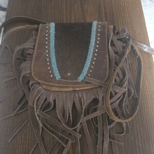 Brown Fringe Leather Crossbody Bag